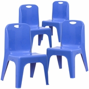 4 PACK BLUE PLASTIC STACKABLE SCHOOL CHAIR WITH CARRYING HANDLE AND 11'' SEAT HEIGHT: <font color=green>FREE SHIPPING!</font>