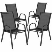 4 PACK BRAZOS SERIES BLACK OUTDOOR STACK CHAIR WITH FLEX COMFORT MATERIAL AND METAL FRAME: <font color=green>FREE SHIPPING!</font>