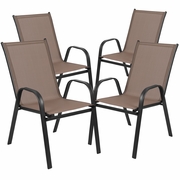 4 PACK BRAZOS SERIES BROWN OUTDOOR STACK CHAIR WITH FLEX COMFORT MATERIAL AND METAL FRAME: <font color=green>FREE SHIPPING!</font>