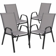 4 PACK BRAZOS SERIES GRAY OUTDOOR STACK CHAIR WITH FLEX COMFORT MATERIAL AND METAL FRAME: <font color=green>FREE SHIPPING!</font>