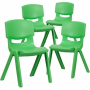 4 PACK GREEN PLASTIC STACKABLE SCHOOL CHAIR WITH 15.5'' SEAT HEIGHT: <font color=green>FREE SHIPPING!</font>