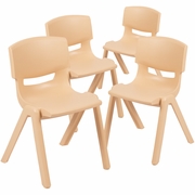 4 PACK NATURAL PLASTIC STACKABLE SCHOOL CHAIR WITH 13.25" SEAT HEIGHT: <font color=green>FREE SHIPPING!</font>