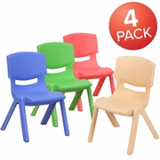 4 PACK PLASTIC STACKABLE SCHOOL CHAIRS WITH 10.5" SEAT HEIGHT, ASSORTED COLORS: <font color=green>FREE SHIPPING!</font>