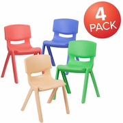 4 PACK PLASTIC STACKABLE SCHOOL CHAIRS WITH 13.25" SEAT HEIGHT, ASSORTED COLORS: <font color=green>FREE SHIPPING!</font>