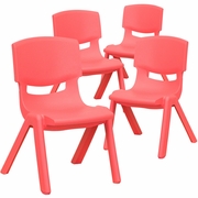 4 PACK RED PLASTIC STACKABLE SCHOOL CHAIR WITH 10.5'' SEAT HEIGHT: <font color=green>FREE SHIPPING!</font>