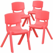 4 PACK RED PLASTIC STACKABLE SCHOOL CHAIR WITH 12'' SEAT HEIGHT: <font color=green>FREE SHIPPING!</font>