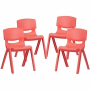 4 PACK RED PLASTIC STACKABLE SCHOOL CHAIR WITH 13.25'' SEAT HEIGHT: <font color=green>FREE SHIPPING!</font>