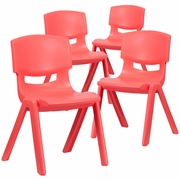 4 PACK RED PLASTIC STACKABLE SCHOOL CHAIR WITH 15.5'' SEAT HEIGHT: <font color=green>FREE SHIPPING!</font>