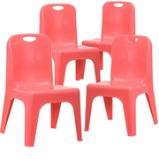 4 PACK RED PLASTIC STACKABLE SCHOOL CHAIR WITH CARRYING HANDLE AND 11'' SEAT HEIGHT: <font color=green>FREE SHIPPING!</font>