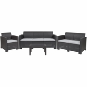 4 PIECE OUTDOOR FAUX RATTAN CHAIR, LOVESEAT, SOFA AND TABLE SET IN DARK GRAY: <font color=green>FREE SHIPPING!</font>