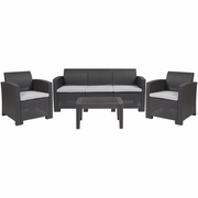 4 PIECE OUTDOOR FAUX RATTAN CHAIR, SOFA AND TABLE SET IN DARK GRAY: <font color=green>FREE SHIPPING!</font> 4 PIECE OUTDOOR FAUX RATTAN CHAIR, SOFA AND TABLE SET IN DARK GRAY: <font color=green>FREE SHIPPING!</font>