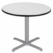 42 IN. MEDIUM ROUND X-BASE BREAKROOM TABLE- WHITE TOP, GREY LEGS <FONT COLOR=GREEN>-FREE SHIPPING-</FONT>