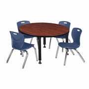 42 IN. ROUND ADJUSTABLE CLASSROOM TABLE- CHERRY & 4 ANDY 12 IN. STACK CHAIRS- BLUE <FONT COLOR=GREEN>-FREE SHIPPING-</FONT> 42 IN. ROUND ADJUSTABLE CLASSROOM TABLE- CHERRY & 4 ANDY 12 IN. STACK CHAIRS- BLUE <FONT COLOR=GREEN>-FREE SHIPPING-</FONT>
