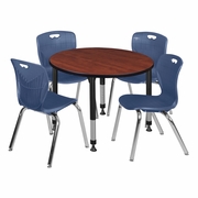 42 IN. ROUND ADJUSTABLE CLASSROOM TABLE- CHERRY & 4 ANDY 18 IN. STACK CHAIRS- BLUE <FONT COLOR=GREEN>-FREE SHIPPING-</FONT> 42 IN. ROUND ADJUSTABLE CLASSROOM TABLE- CHERRY & 4 ANDY 18 IN. STACK CHAIRS- BLUE <FONT COLOR=GREEN>-FREE SHIPPING-</FONT>