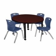 42 IN. ROUND ADJUSTABLE CLASSROOM TABLE- MAHOGANY & 4 ANDY 12 IN. STACK CHAIRS- BLUE <FONT COLOR=GREEN>-FREE SHIPPING-</FONT> 42 IN. ROUND ADJUSTABLE CLASSROOM TABLE- MAHOGANY & 4 ANDY 12 IN. STACK CHAIRS- BLUE <FONT COLOR=GREEN>-FREE SHIPPING-</FONT>