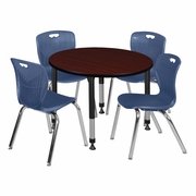 42 IN. ROUND ADJUSTABLE CLASSROOM TABLE- MAHOGANY & 4 ANDY 18 IN. STACK CHAIRS- BLUE <FONT COLOR=GREEN>-FREE SHIPPING-</FONT> 42 IN. ROUND ADJUSTABLE CLASSROOM TABLE- MAHOGANY & 4 ANDY 18 IN. STACK CHAIRS- BLUE <FONT COLOR=GREEN>-FREE SHIPPING-</FONT>