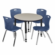 42 IN. ROUND ADJUSTABLE CLASSROOM TABLE- MAPLE & 4 ANDY 18 IN. STACK CHAIRS- BLUE <FONT COLOR=GREEN>-FREE SHIPPING-</FONT> 42 IN. ROUND ADJUSTABLE CLASSROOM TABLE- MAPLE & 4 ANDY 18 IN. STACK CHAIRS- BLUE <FONT COLOR=GREEN>-FREE SHIPPING-</FONT>