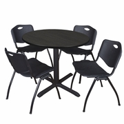 42 IN. ROUND BREAKROOM TABLE- ASH GREY & 4 M STACK CHAIRS- BLACK <FONT COLOR=GREEN>-FREE SHIPPING-</FONT>