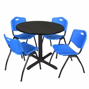42 IN. ROUND BREAKROOM TABLE- ASH GREY & 4 M STACK CHAIRS- BLUE <FONT COLOR=GREEN>-FREE SHIPPING-</FONT>