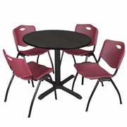 42 IN. ROUND BREAKROOM TABLE- ASH GREY & 4 M STACK CHAIRS- BURGUNDY <FONT COLOR=GREEN>-FREE SHIPPING-</FONT>