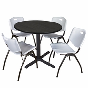 42 IN. ROUND BREAKROOM TABLE- ASH GREY & 4 M STACK CHAIRS- GREY <FONT COLOR=GREEN>-FREE SHIPPING-</FONT>