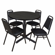 42 IN. ROUND BREAKROOM TABLE- ASH GREY & 4 RESTAURANT STACK CHAIRS- BLACK <FONT COLOR=GREEN>-FREE SHIPPING-</FONT>