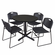 42 IN. ROUND BREAKROOM TABLE- ASH GREY & 4 STACK CHAIRS- BLACK <FONT COLOR=GREEN>-FREE SHIPPING-</FONT>