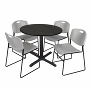 42 IN. ROUND BREAKROOM TABLE- ASH GREY & 4 STACK CHAIRS- GREY <FONT COLOR=GREEN>-FREE SHIPPING-</FONT>