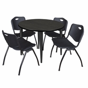 42 IN. ROUND BREAKROOM TABLE- ASH GREY TOP, BLACK BASE & 4 M STACK CHAIRS- BLACK <FONT COLOR=GREEN>-FREE SHIPPING-</FONT>