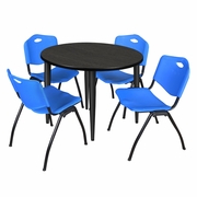 42 IN. ROUND BREAKROOM TABLE- ASH GREY TOP, BLACK BASE & 4 M STACK CHAIRS- BLUE <FONT COLOR=GREEN>-FREE SHIPPING-</FONT>