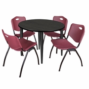 42 IN. ROUND BREAKROOM TABLE- ASH GREY TOP, BLACK BASE & 4 M STACK CHAIRS- BURGUNDY <FONT COLOR=GREEN>-FREE SHIPPING-</FONT>