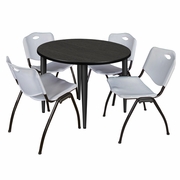 42 IN. ROUND BREAKROOM TABLE- ASH GREY TOP, BLACK BASE & 4 M STACK CHAIRS- GREY <FONT COLOR=GREEN>-FREE SHIPPING-</FONT>