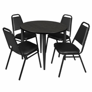 42 IN. ROUND BREAKROOM TABLE- ASH GREY TOP, BLACK BASE & 4 RESTAURANT STACK CHAIRS- BLACK <FONT COLOR=GREEN>-FREE SHIPPING-</FONT>