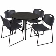 42 IN. ROUND BREAKROOM TABLE- ASH GREY TOP, BLACK BASE & 4 STACK CHAIRS- BLACK <FONT COLOR=GREEN>-FREE SHIPPING-</FONT>