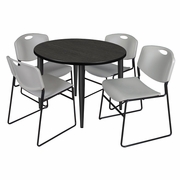 42 IN. ROUND BREAKROOM TABLE- ASH GREY TOP, BLACK BASE & 4 STACK CHAIRS- GREY <FONT COLOR=GREEN>-FREE SHIPPING-</FONT>