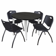 42 IN. ROUND BREAKROOM TABLE- ASH GREY TOP, CHROME BASE & 4 M STACK CHAIRS- BLACK <FONT COLOR=GREEN>-FREE SHIPPING-</FONT>