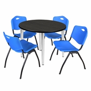 42 IN. ROUND BREAKROOM TABLE- ASH GREY TOP, CHROME BASE & 4 M STACK CHAIRS- BLUE <FONT COLOR=GREEN>-FREE SHIPPING-</FONT>