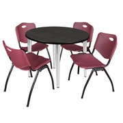42 IN. ROUND BREAKROOM TABLE- ASH GREY TOP, CHROME BASE & 4 M STACK CHAIRS- BURGUNDY <FONT COLOR=GREEN>-FREE SHIPPING-</FONT>