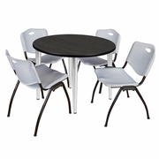 42 IN. ROUND BREAKROOM TABLE- ASH GREY TOP, CHROME BASE & 4 M STACK CHAIRS- GREY <FONT COLOR=GREEN>-FREE SHIPPING-</FONT>