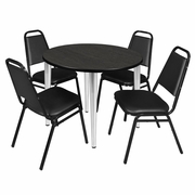 42 IN. ROUND BREAKROOM TABLE- ASH GREY TOP, CHROME BASE & 4 RESTAURANT STACK CHAIRS- BLACK <FONT COLOR=GREEN>-FREE SHIPPING-</FONT>