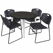 42 IN. ROUND BREAKROOM TABLE- ASH GREY TOP, CHROME BASE & 4 STACK CHAIRS- BLACK <FONT COLOR=GREEN>-FREE SHIPPING-</FONT>