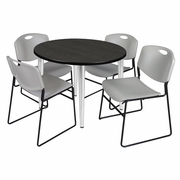 42 IN. ROUND BREAKROOM TABLE- ASH GREY TOP, CHROME BASE & 4 STACK CHAIRS- GREY <FONT COLOR=GREEN>-FREE SHIPPING-</FONT>