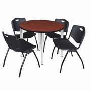 42 IN. ROUND BREAKROOM TABLE- CHERRY TOP, CHROME BASE & 4 M STACK CHAIRS- BLACK <FONT COLOR=GREEN>-FREE SHIPPING-</FONT>