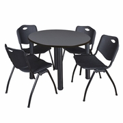 42 IN ROUND BREAKROOM TABLE- GREY TOP, BLACK LEGS, 4 M STACK CHAIRS- BLACK <FONT COLOR=GREEN>-FREE SHIPPING-</FONT>