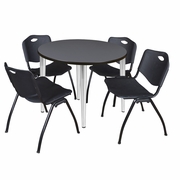 42 IN. ROUND BREAKROOM TABLE- GREY TOP, CHROME BASE & 4 M STACK CHAIRS- BLACK <FONT COLOR=GREEN>-FREE SHIPPING-</FONT>