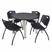 42 IN ROUND BREAKROOM TABLE- GREY TOP, CHROME LEGS, 4 M STACK CHAIRS- BLACK <FONT COLOR=GREEN>-FREE SHIPPING-</FONT>