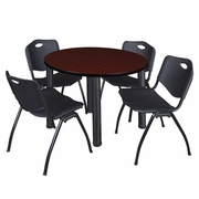 42 IN ROUND BREAKROOM TABLE- MAHOGANY TOP, BLACK LEGS, 4 M STACK CHAIRS- BLACK <FONT COLOR=GREEN>-FREE SHIPPING-</FONT>