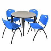 42 IN. ROUND BREAKROOM TABLE- MAPLE TOP, BLACK BASE & 4 M STACK CHAIRS- BLUE <FONT COLOR=GREEN>-FREE SHIPPING-</FONT>