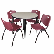 42 IN. ROUND BREAKROOM TABLE- MAPLE TOP, BLACK BASE & 4 M STACK CHAIRS- BURGUNDY <FONT COLOR=GREEN>-FREE SHIPPING-</FONT>