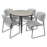 42 IN. ROUND BREAKROOM TABLE- MAPLE TOP, BLACK BASE & 4 STACK CHAIRS- GREY <FONT COLOR=GREEN>-FREE SHIPPING-</FONT>